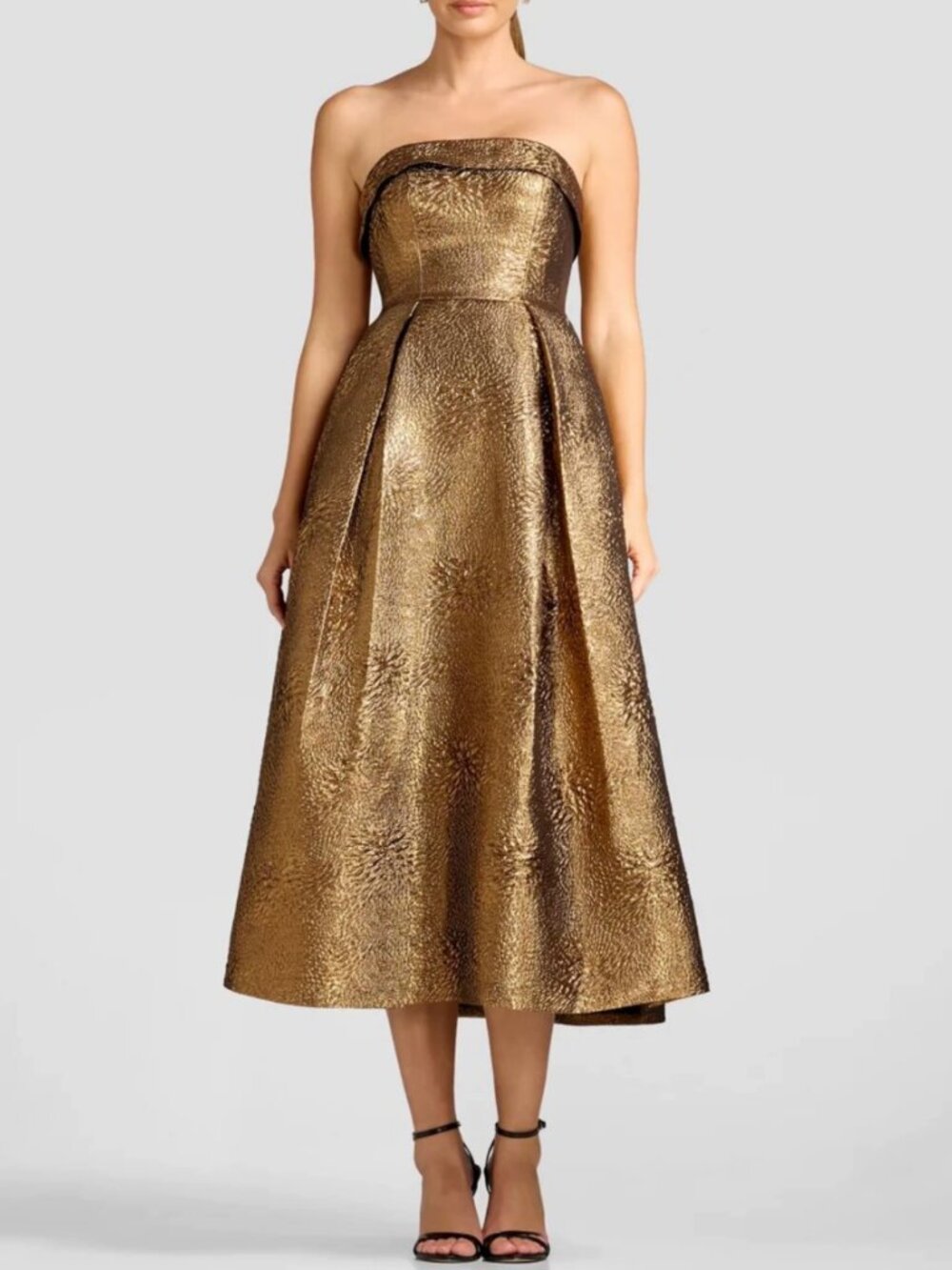 Dress the Population Mika Midi Dress - Gold Strapless Gown Party Event